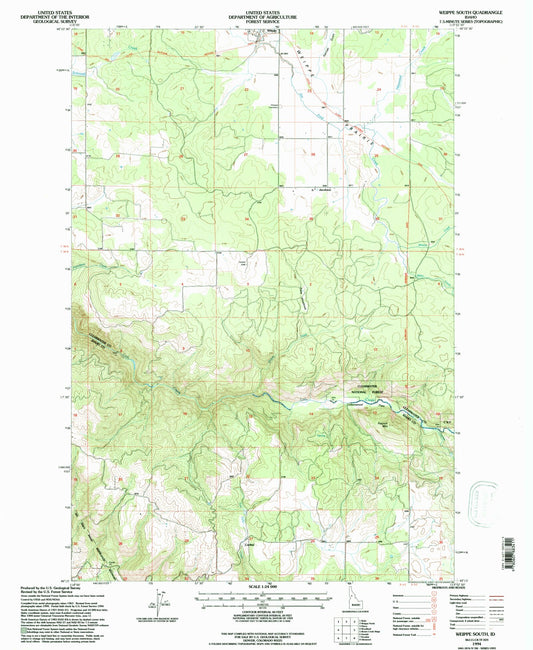 Classic USGS Weippe South Idaho 7.5'x7.5' Topo Map Image