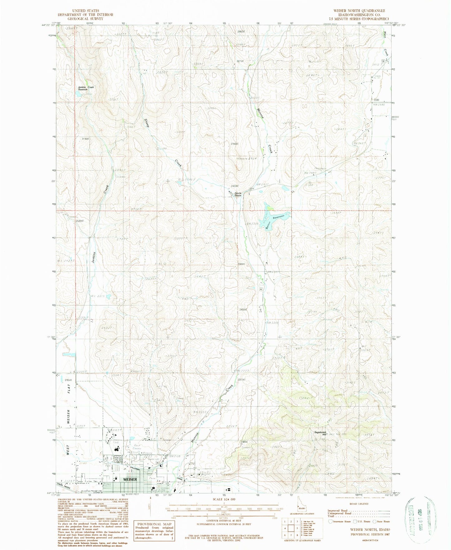 Classic USGS Weiser North Idaho 7.5'x7.5' Topo Map Image
