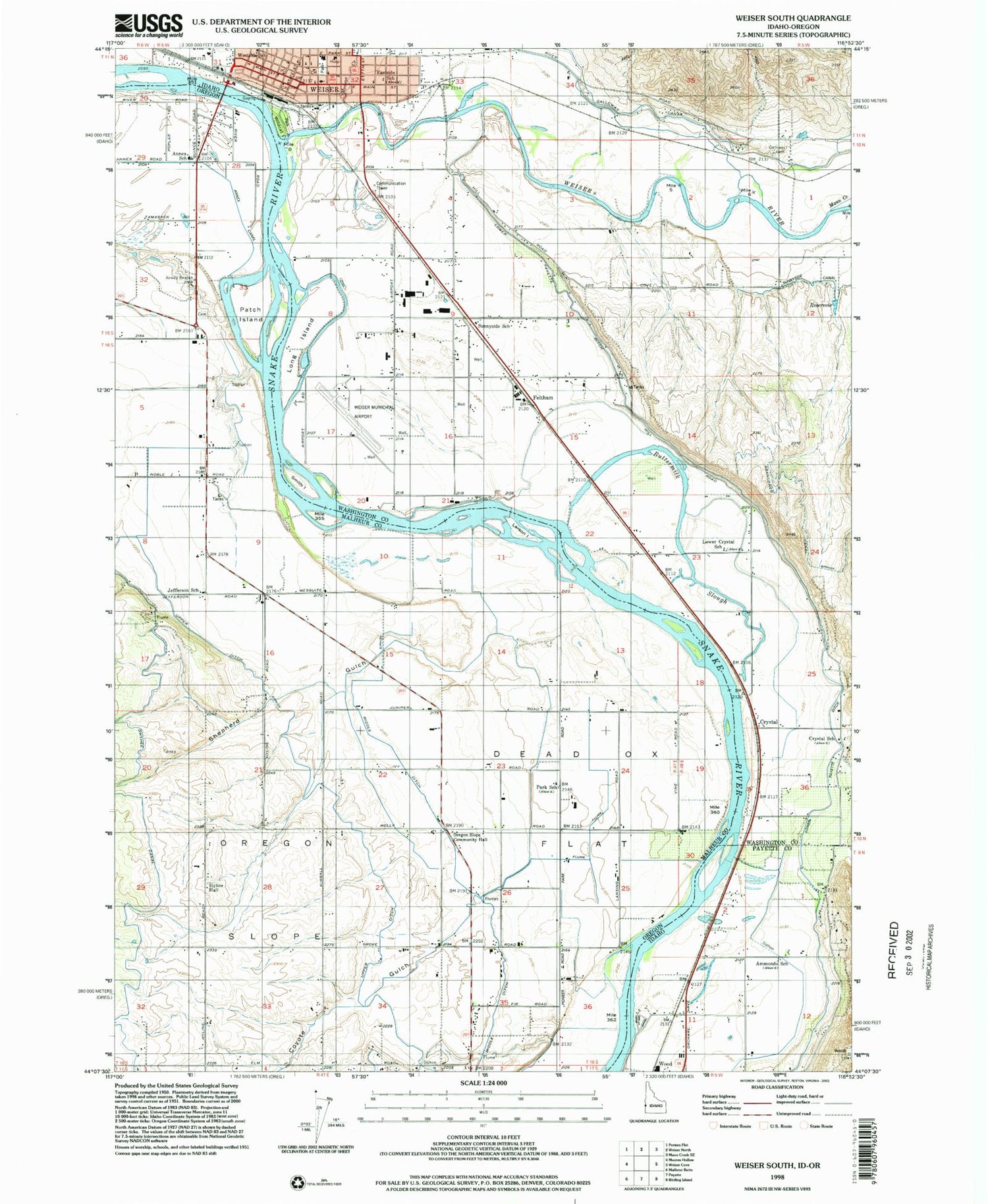 Classic USGS Weiser South Idaho 7.5'x7.5' Topo Map Image