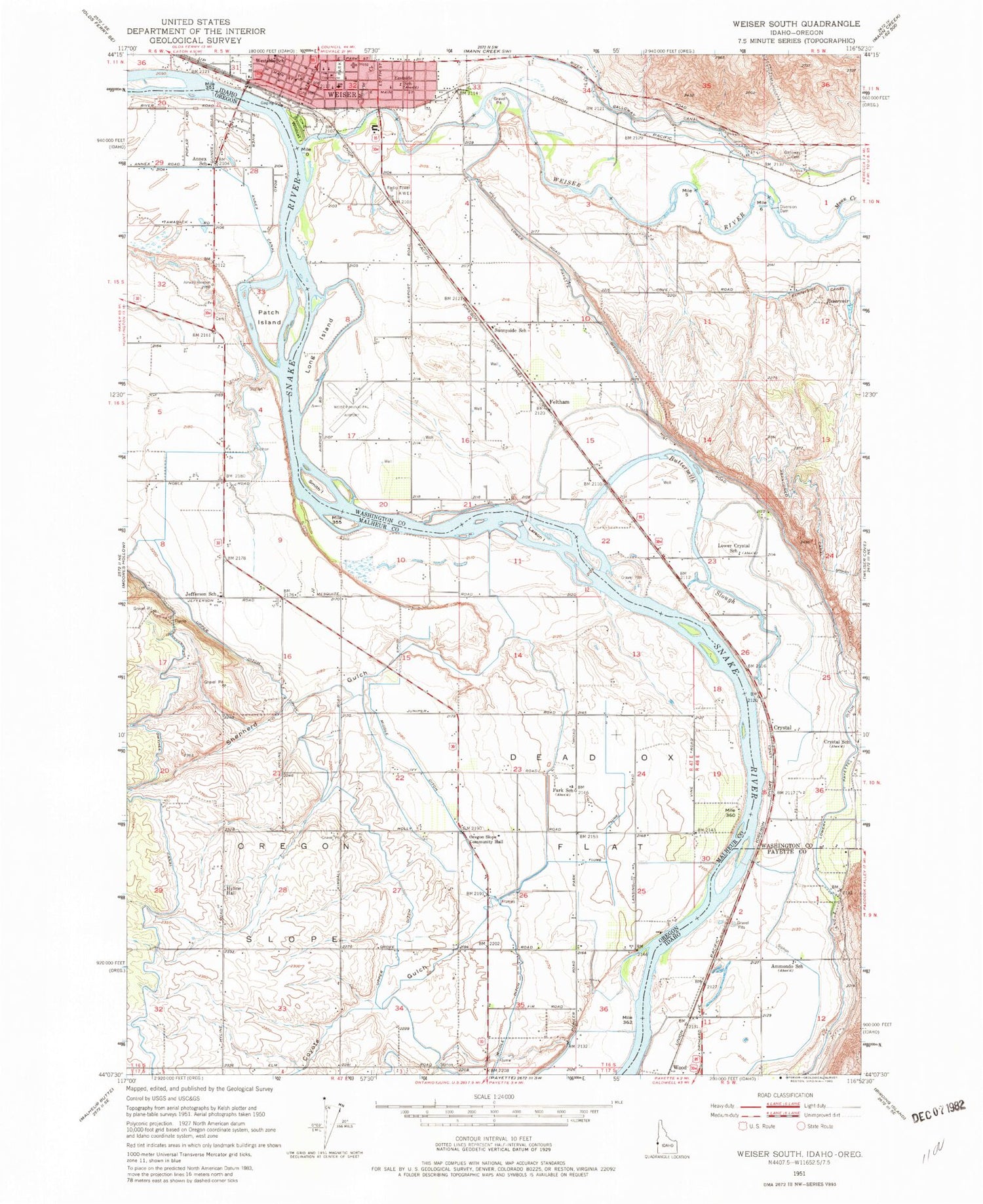Classic USGS Weiser South Idaho 7.5'x7.5' Topo Map Image