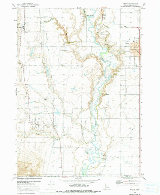 Classic USGS Weston Idaho 7.5'x7.5' Topo Map Image