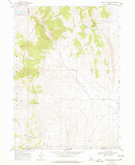 Classic USGS Weston Canyon Idaho 7.5'x7.5' Topo Map Image