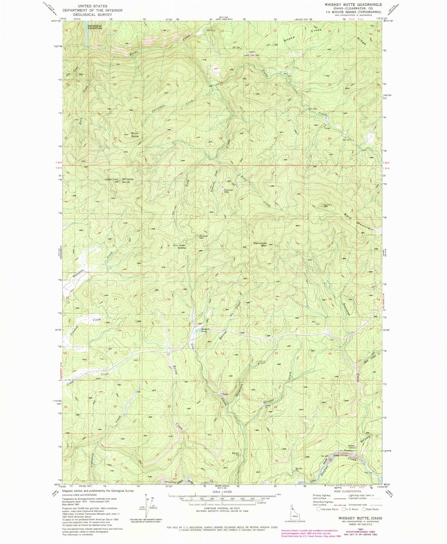 Classic USGS Whiskey Butte Idaho 7.5'x7.5' Topo Map Image
