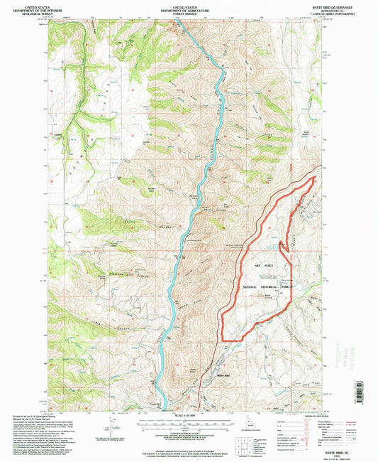 Classic USGS White Bird Idaho 7.5'x7.5' Topo Map Image