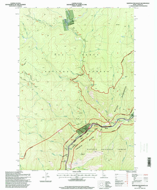 Classic USGS Whitewater Ranch Idaho 7.5'x7.5' Topo Map Image