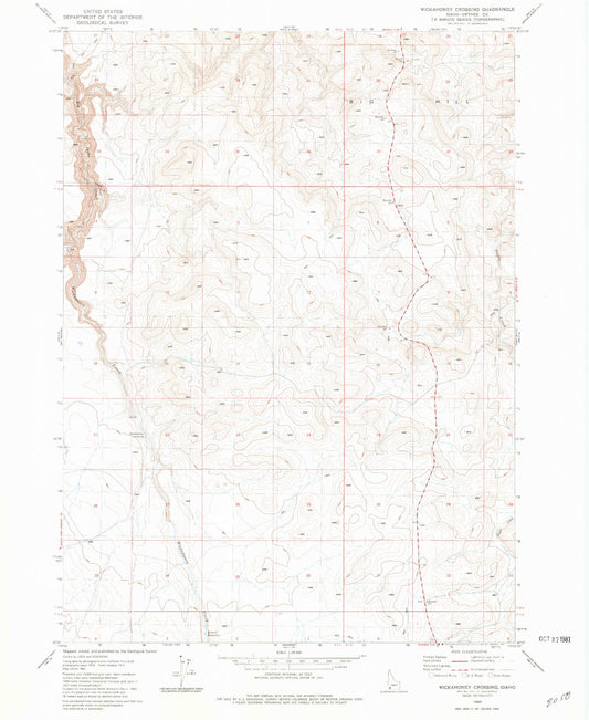 Classic USGS Wickahoney Crossing Idaho 7.5'x7.5' Topo Map Image