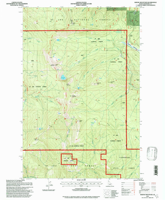 Classic USGS Widow Mountain Idaho 7.5'x7.5' Topo Map Image