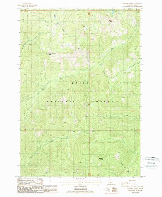 Classic USGS Wild Buck Peak Idaho 7.5'x7.5' Topo Map Image