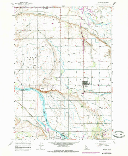 Classic USGS Wilder Idaho 7.5'x7.5' Topo Map Image