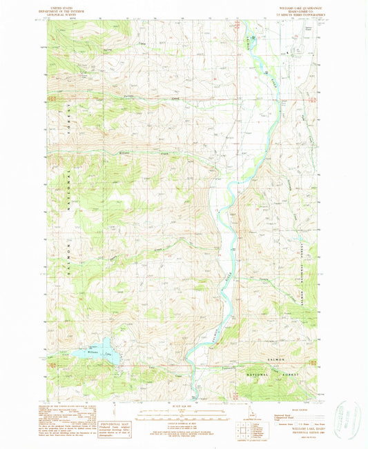 Classic USGS Williams Lake Idaho 7.5'x7.5' Topo Map Image