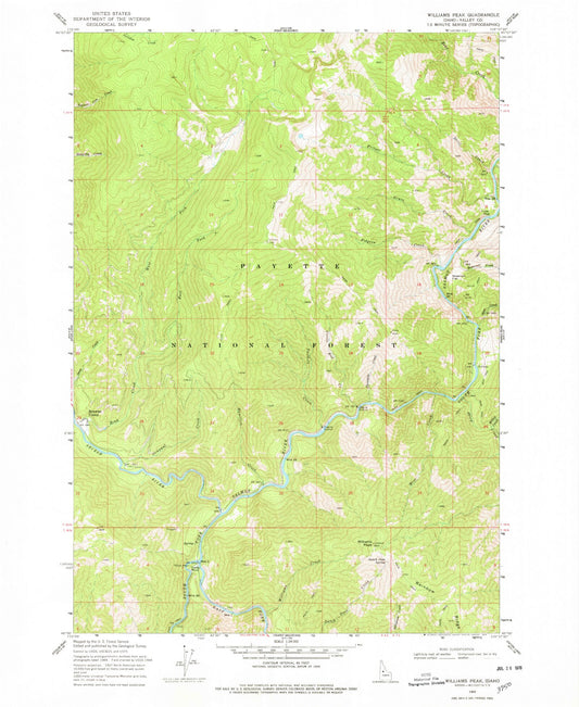 Classic USGS Williams Peak Idaho 7.5'x7.5' Topo Map Image