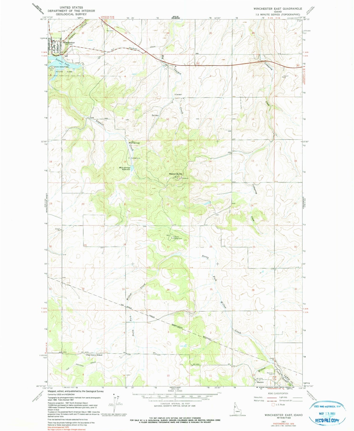 Classic USGS Winchester East Idaho 7.5'x7.5' Topo Map Image