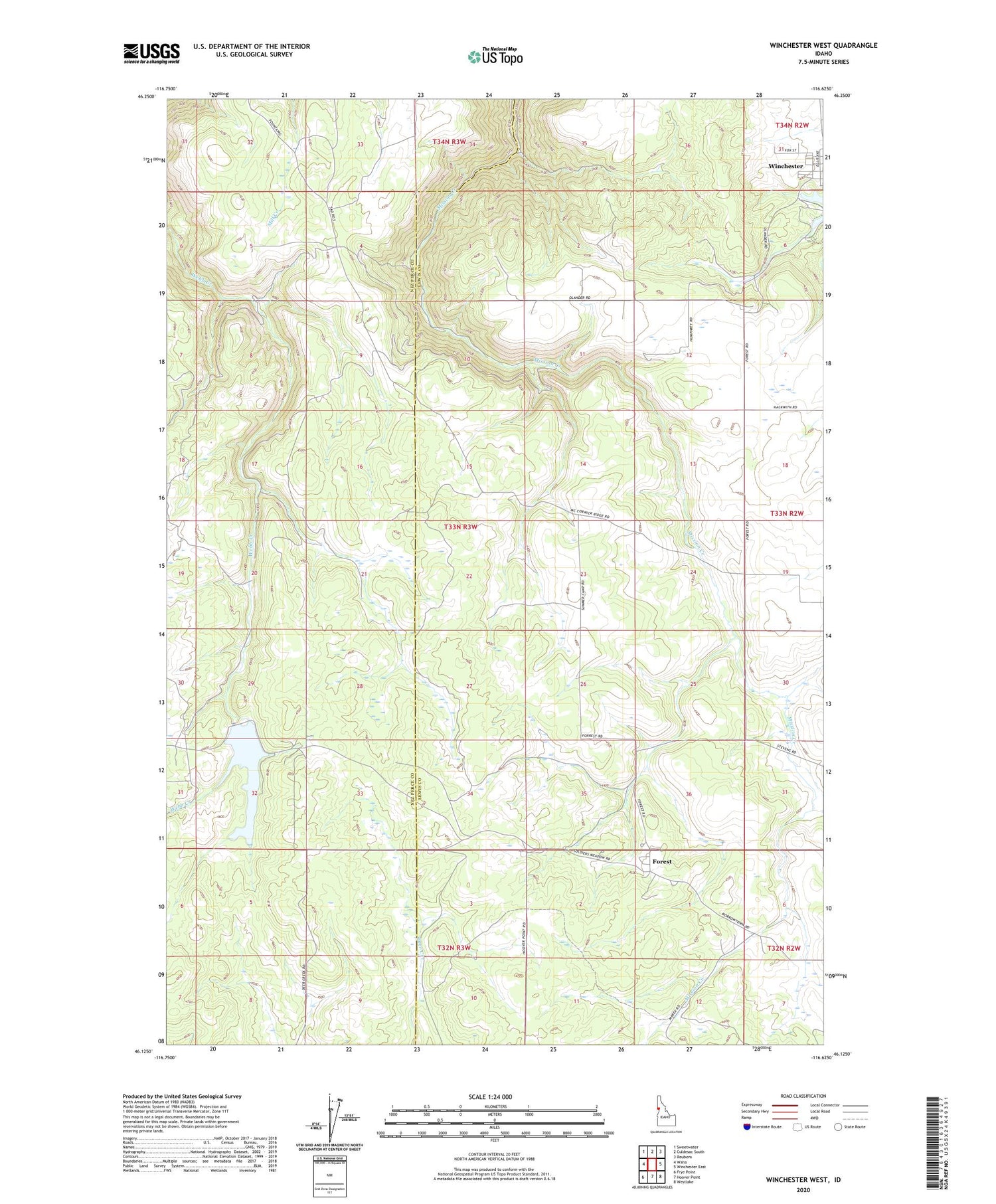 Winchester West Idaho US Topo Map Image