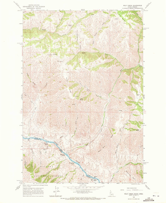 Classic USGS Wolf Creek Idaho 7.5'x7.5' Topo Map Image