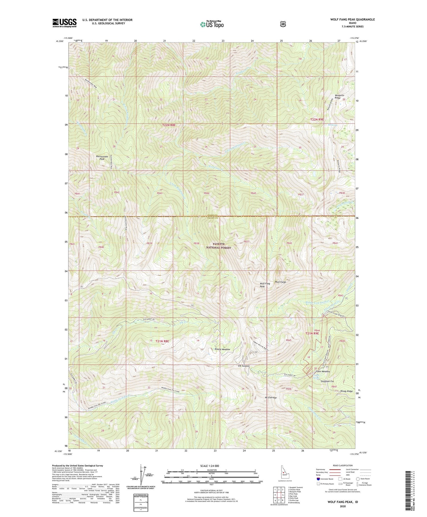 Wolf Fang Peak Idaho US Topo Map Image