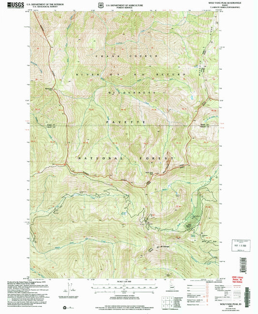Classic USGS Wolf Fang Peak Idaho 7.5'x7.5' Topo Map Image