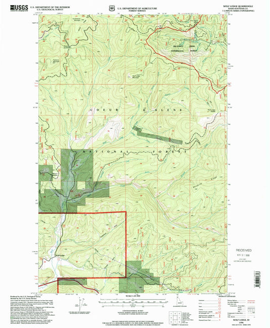 Classic USGS Wolf Lodge Idaho 7.5'x7.5' Topo Map Image