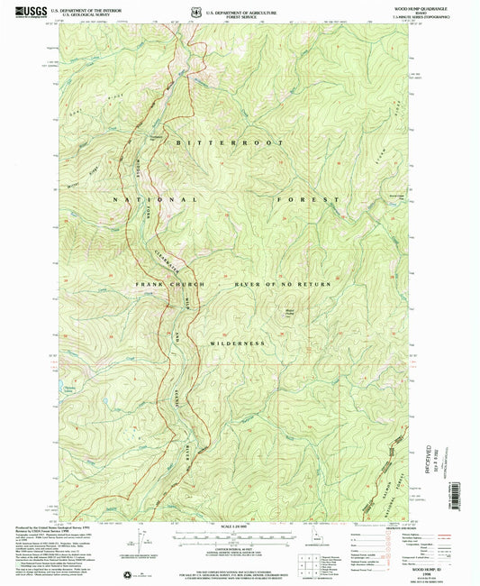 Classic USGS Wood Hump Idaho 7.5'x7.5' Topo Map Image