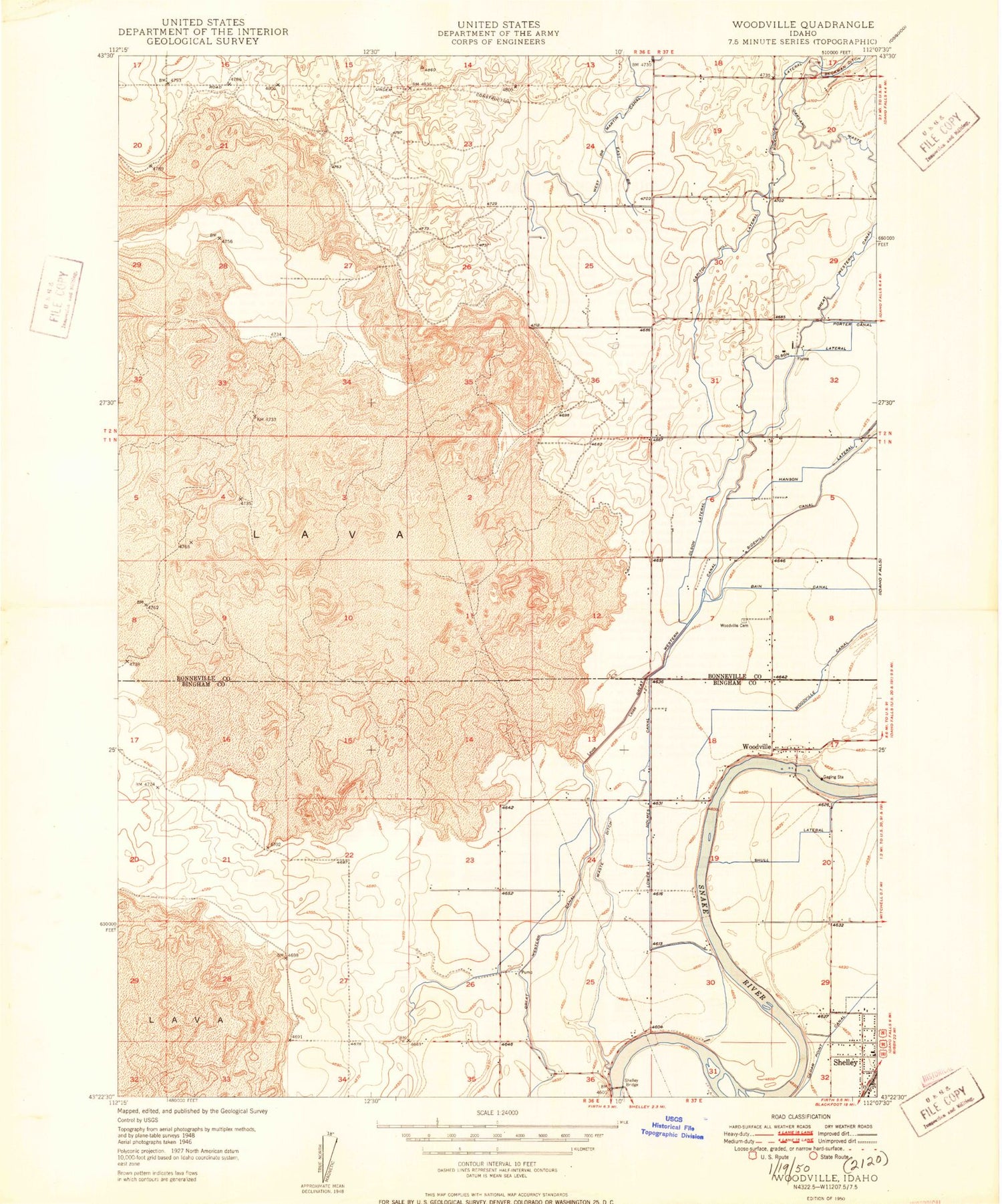 Classic USGS Woodville Idaho 7.5'x7.5' Topo Map Image