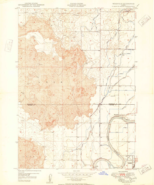 Classic USGS Woodville Idaho 7.5'x7.5' Topo Map Image