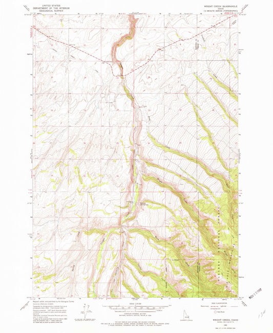 Classic USGS Wright Creek Idaho 7.5'x7.5' Topo Map Image