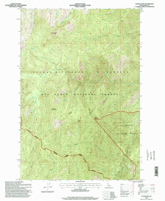 Classic USGS Wylies Peak Idaho 7.5'x7.5' Topo Map Image