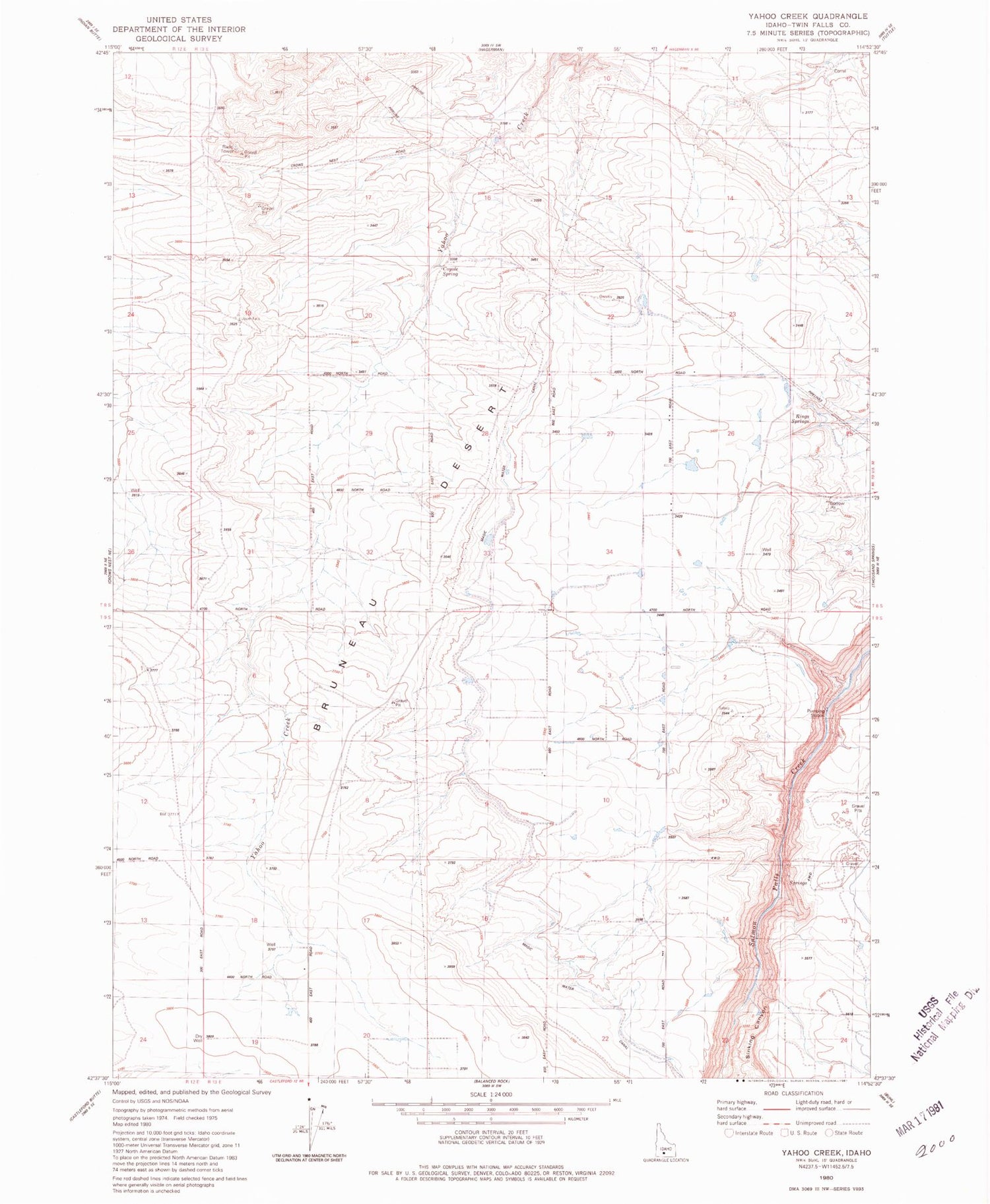 Classic USGS Yahoo Creek Idaho 7.5'x7.5' Topo Map Image