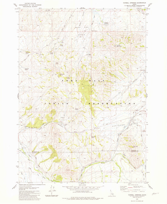 Classic USGS Yandell Springs Idaho 7.5'x7.5' Topo Map Image