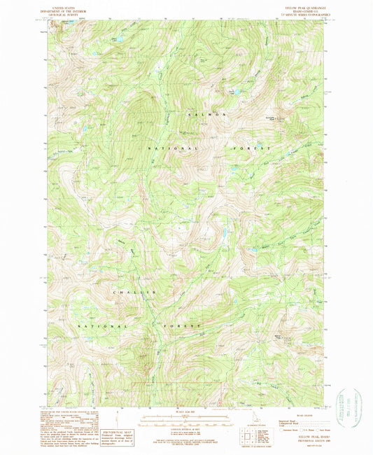 Classic USGS Yellow Peak Idaho 7.5'x7.5' Topo Map Image