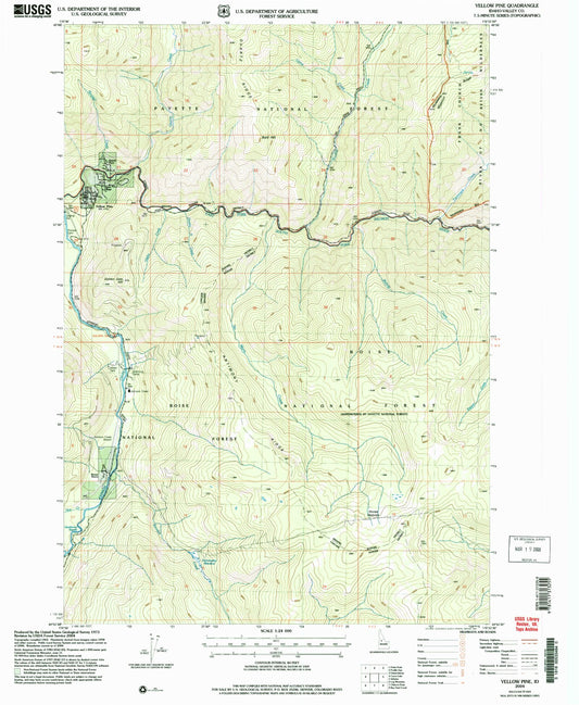 Classic USGS Yellow Pine Idaho 7.5'x7.5' Topo Map Image