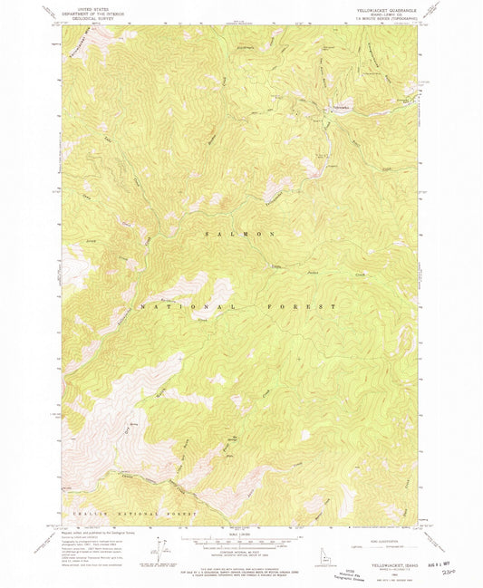 Classic USGS Yellowjacket Idaho 7.5'x7.5' Topo Map Image