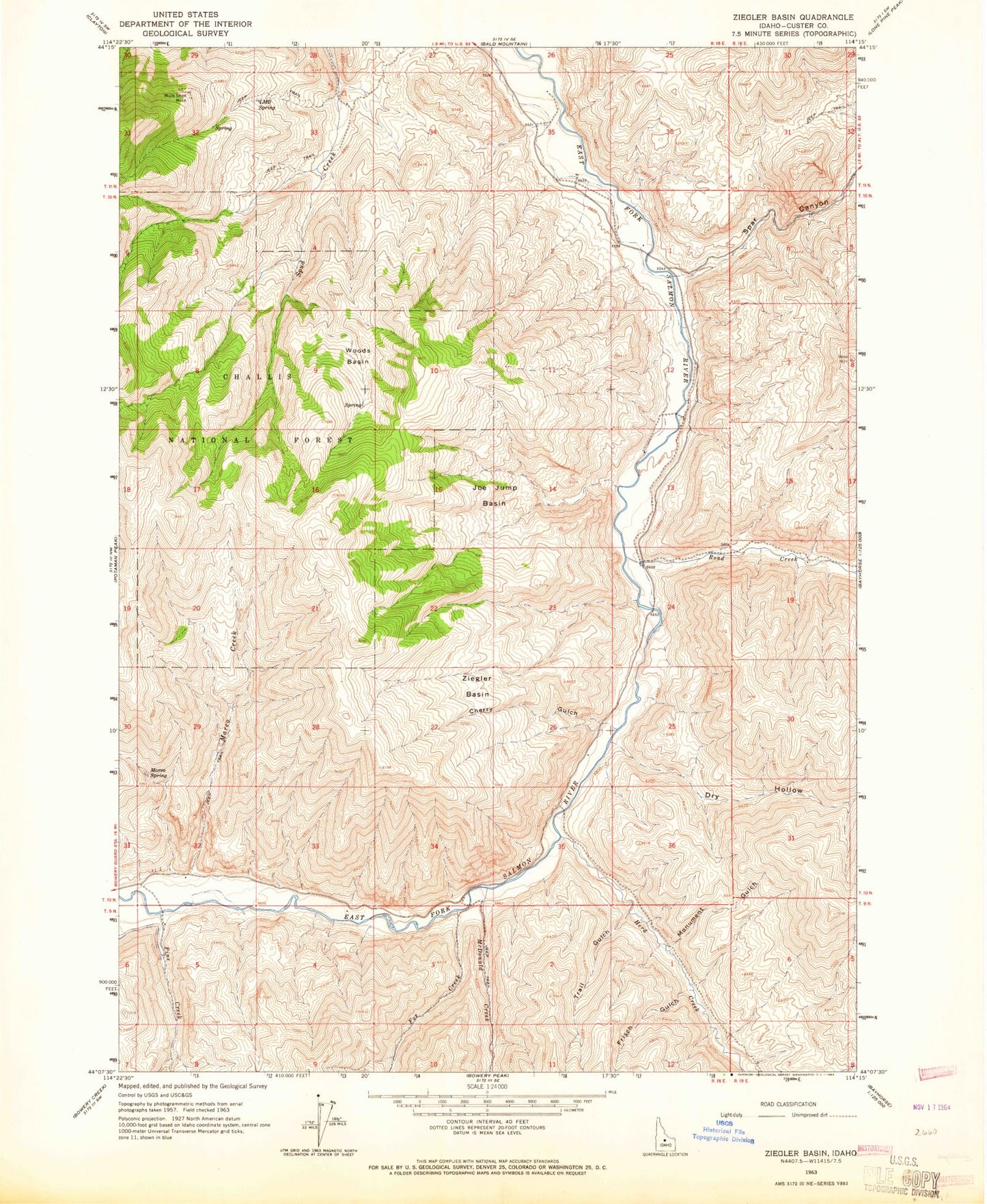 Classic USGS Ziegler Basin Idaho 7.5'x7.5' Topo Map Image