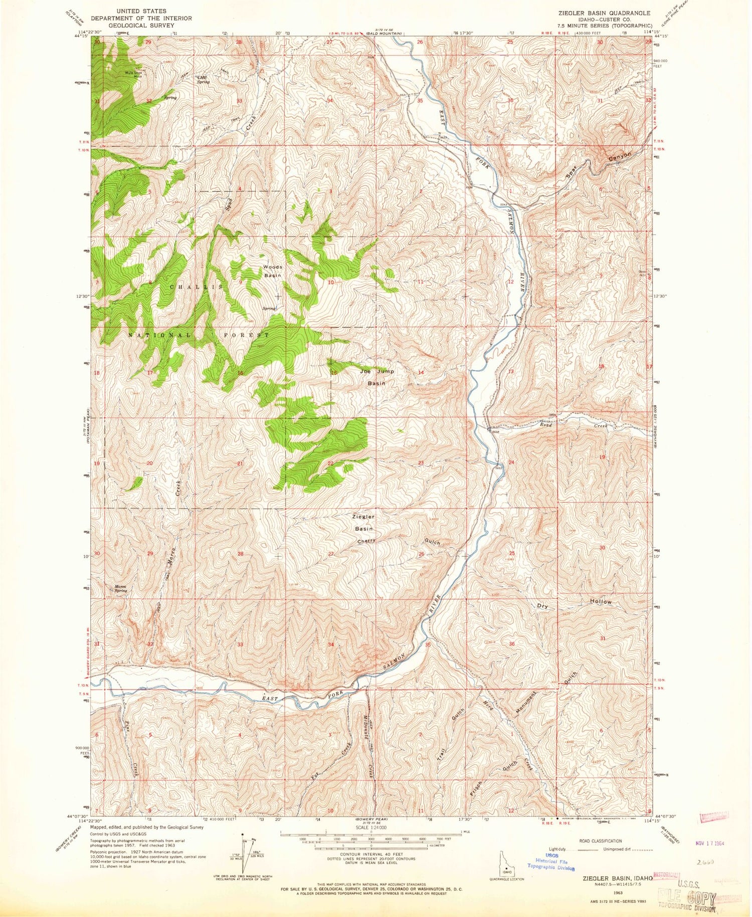Classic USGS Ziegler Basin Idaho 7.5'x7.5' Topo Map Image