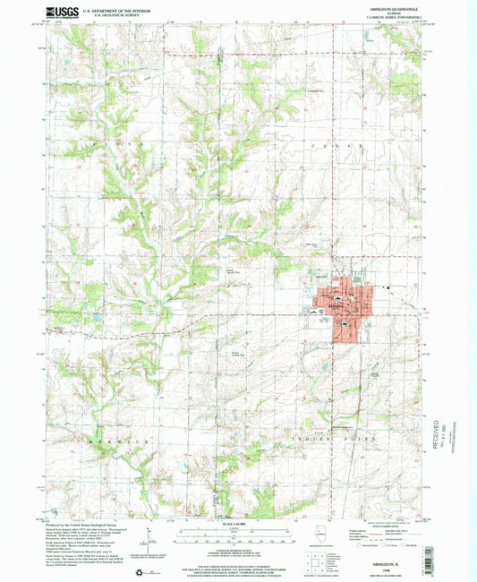 Classic USGS Abingdon Illinois 7.5'x7.5' Topo Map Image