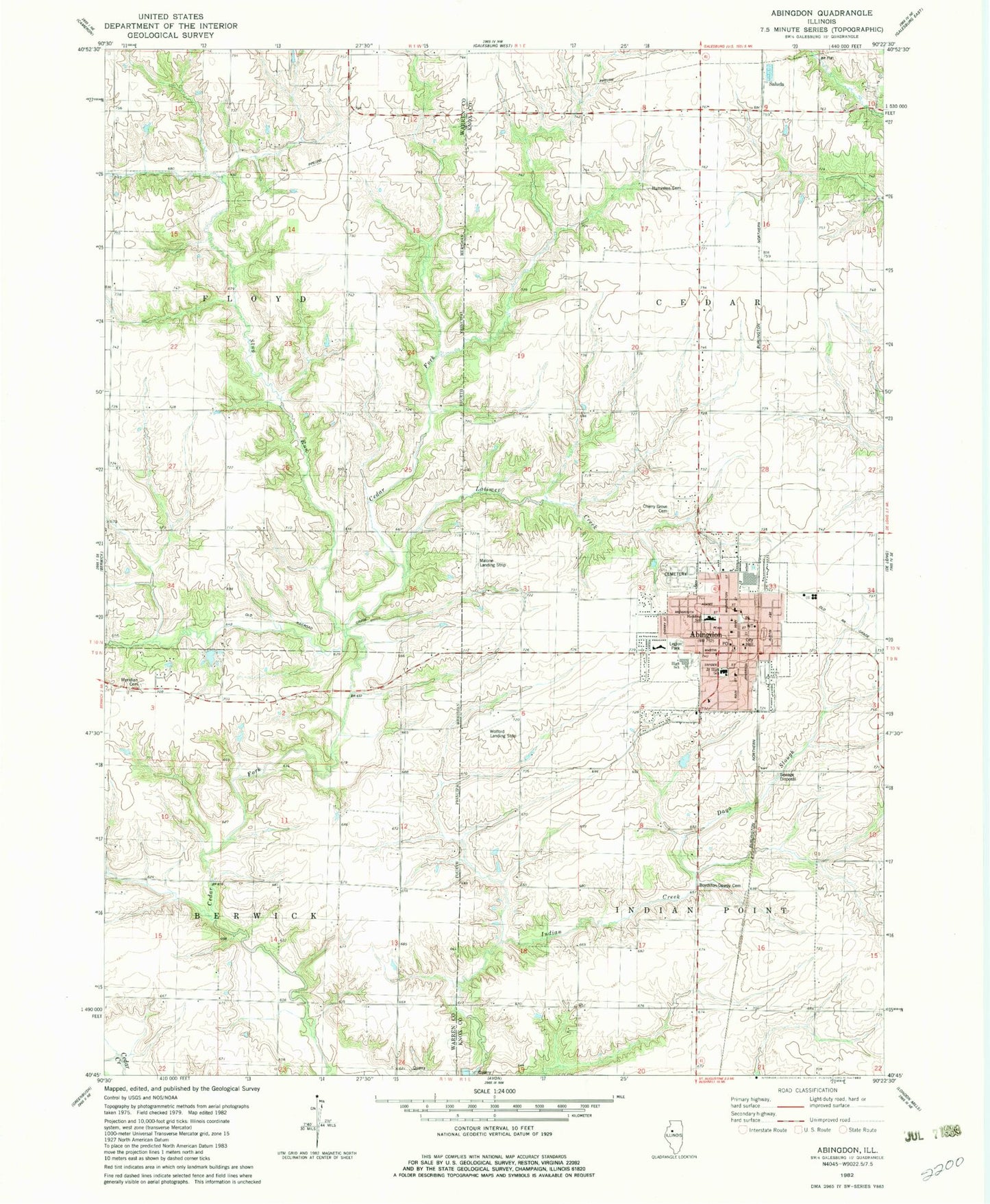 Classic USGS Abingdon Illinois 7.5'x7.5' Topo Map Image