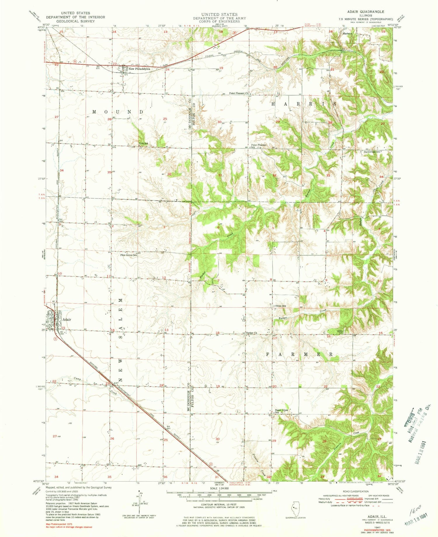 Classic USGS Adair Illinois 7.5'x7.5' Topo Map Image