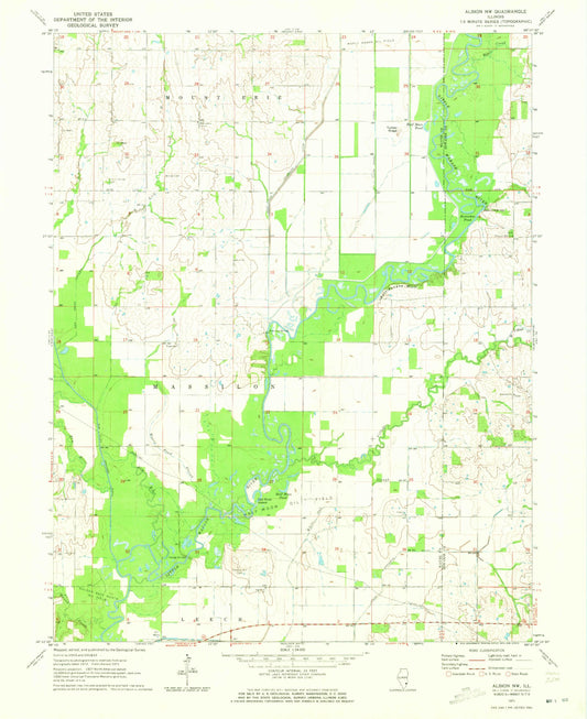 Classic USGS Albion NW Illinois 7.5'x7.5' Topo Map Image