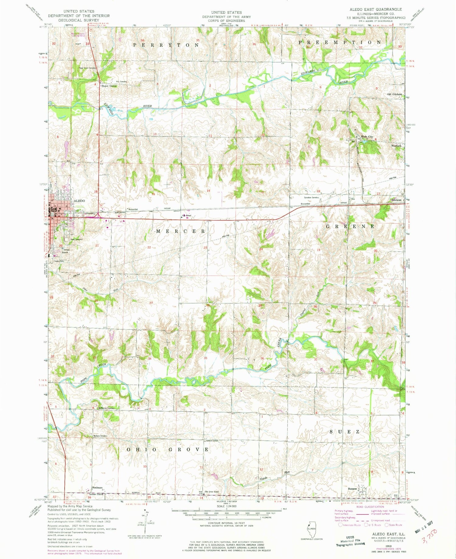 Classic USGS Aledo East Illinois 7.5'x7.5' Topo Map Image