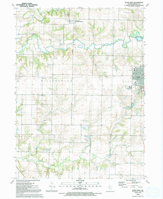 Classic USGS Aledo West Illinois 7.5'x7.5' Topo Map Image