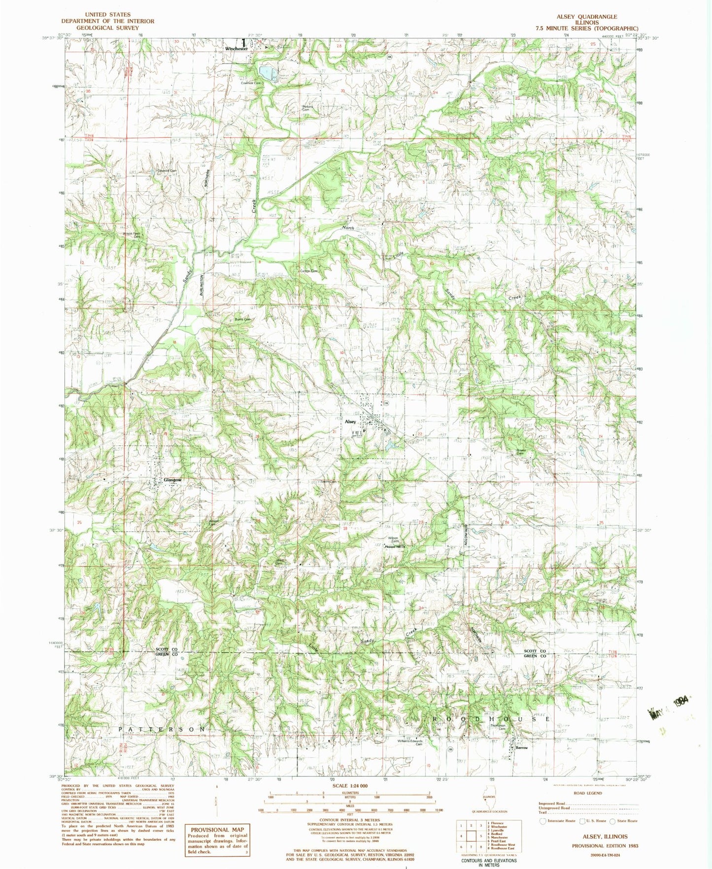 Classic USGS Alsey Illinois 7.5'x7.5' Topo Map Image