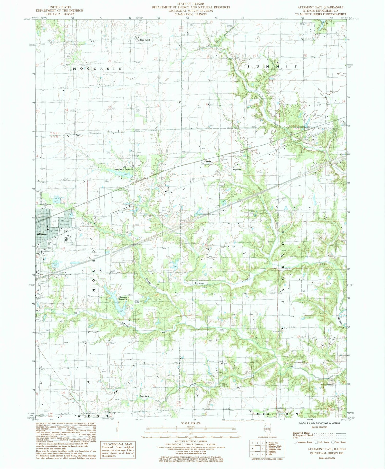 Classic USGS Altamont East Illinois 7.5'x7.5' Topo Map Image