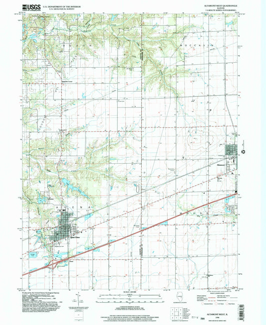 Classic USGS Altamont West Illinois 7.5'x7.5' Topo Map Image