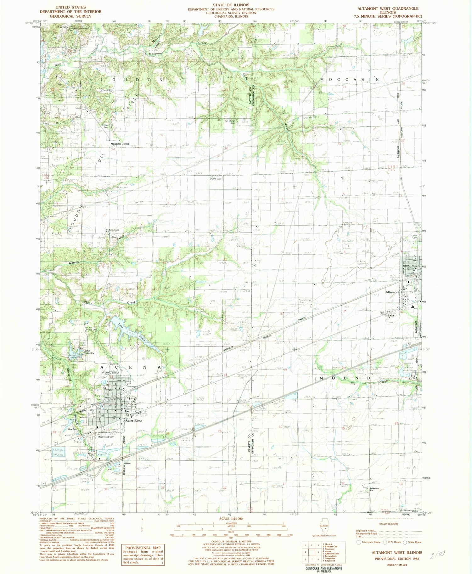 Classic USGS Altamont West Illinois 7.5'x7.5' Topo Map Image