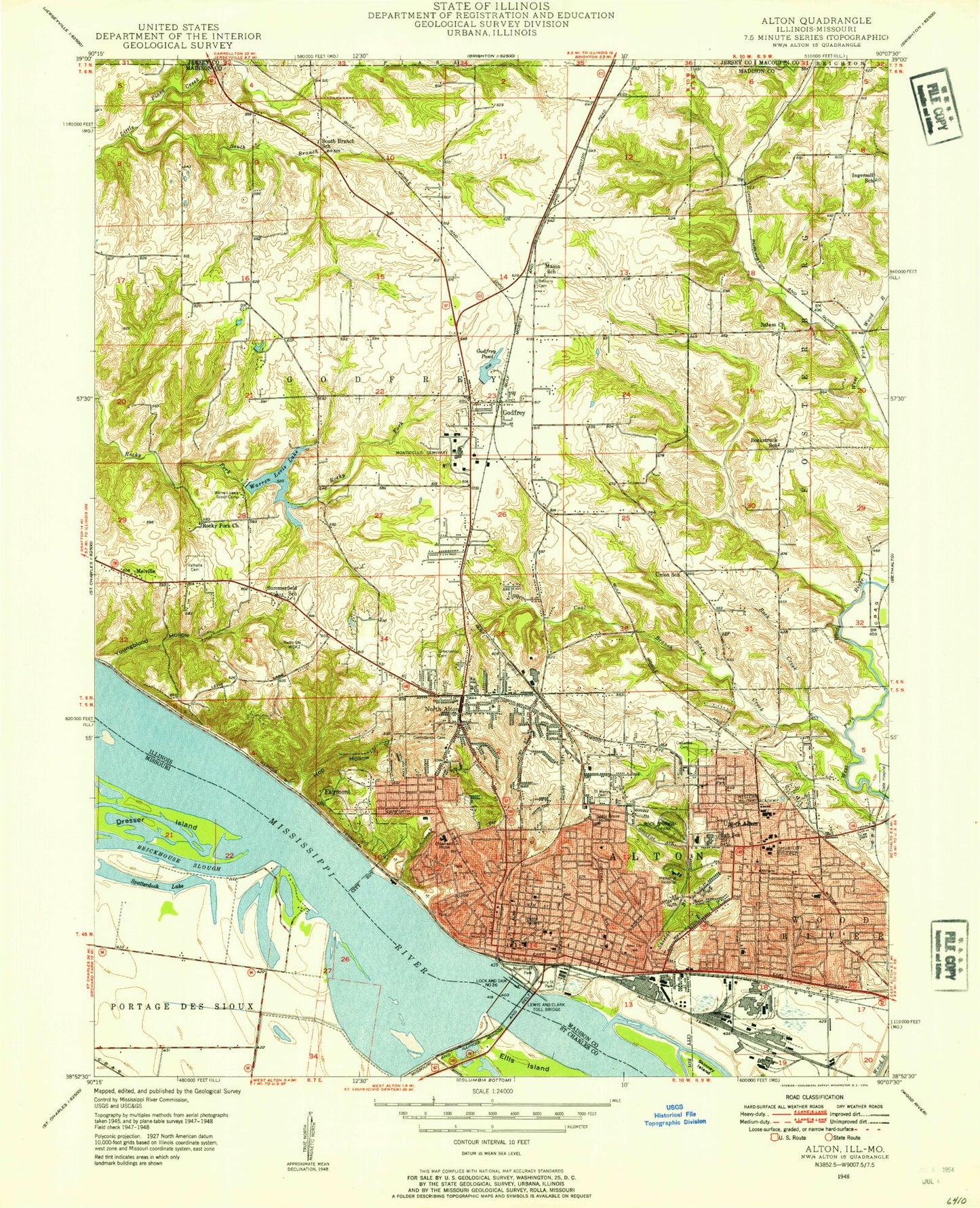 Classic USGS Alton Illinois 7.5'x7.5' Topo Map Image
