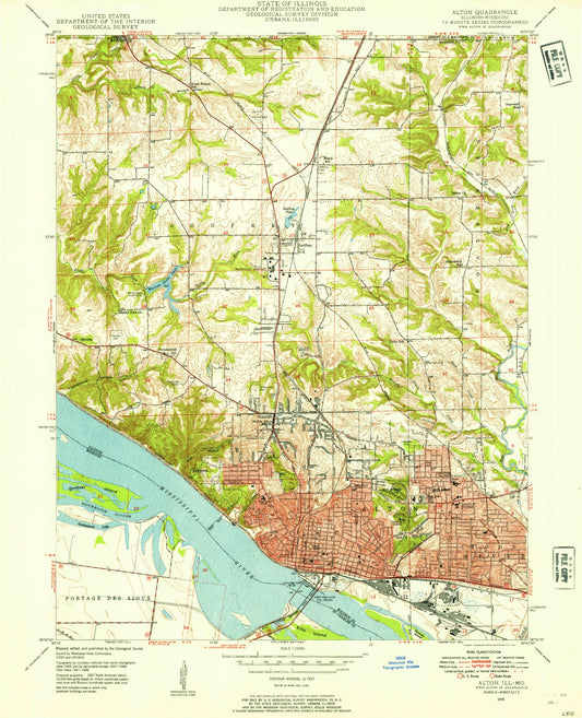 Classic USGS Alton Illinois 7.5'x7.5' Topo Map Image
