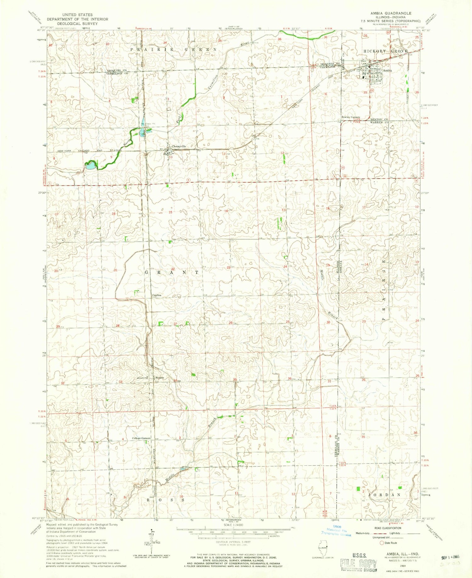 Classic USGS Ambia Indiana 7.5'x7.5' Topo Map Image