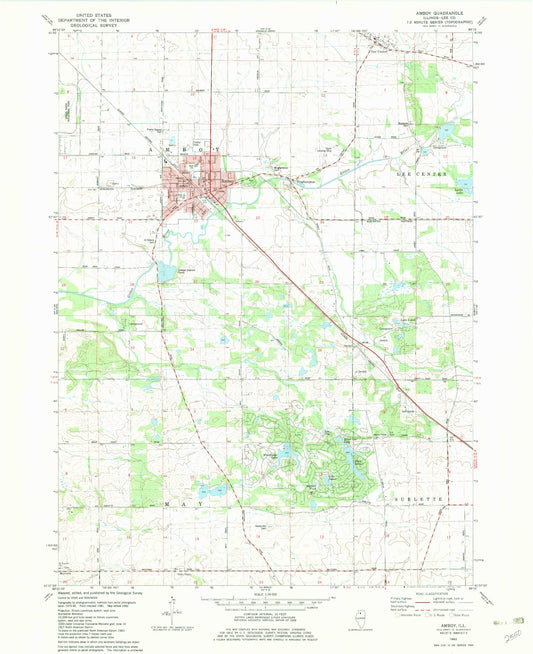 Classic USGS Amboy Illinois 7.5'x7.5' Topo Map Image