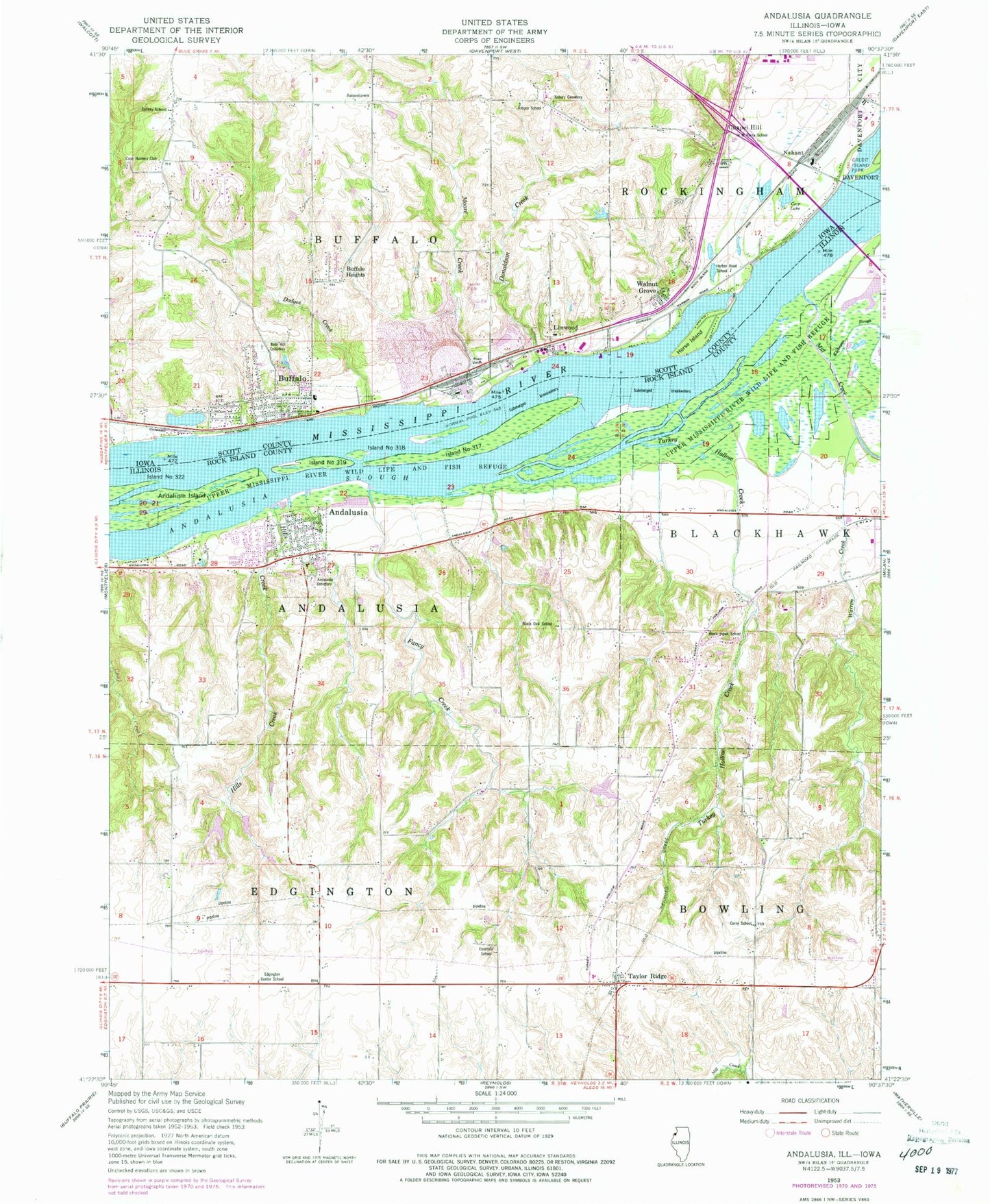 Classic USGS Andalusia Illinois 7.5'x7.5' Topo Map Image