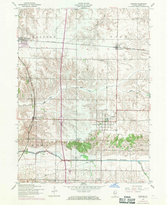 Classic USGS Andover Illinois 7.5'x7.5' Topo Map Image