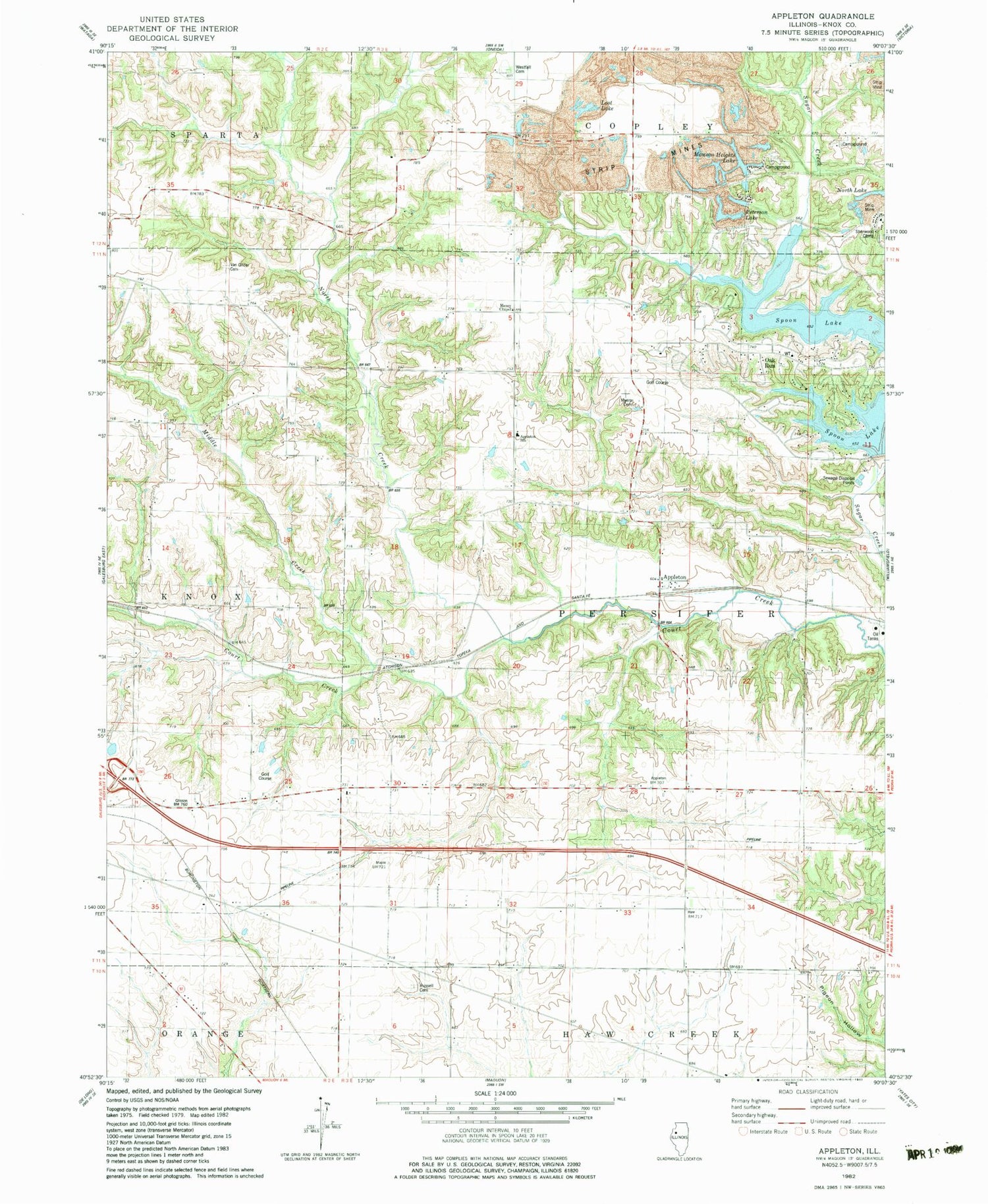 Classic USGS Appleton Illinois 7.5'x7.5' Topo Map Image